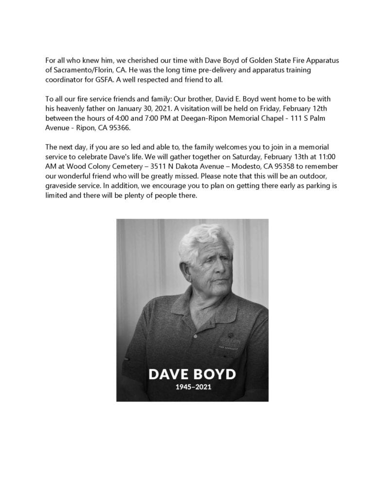 Dave Boyd - Funeral Info
