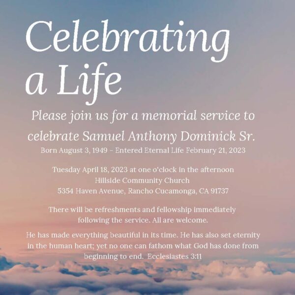 Sammy's Memorial Invitation
